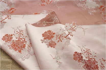 Floral Silk Brocade Fabric: 63"W Rayon Blend, Upholstery, Costume - By The Meter