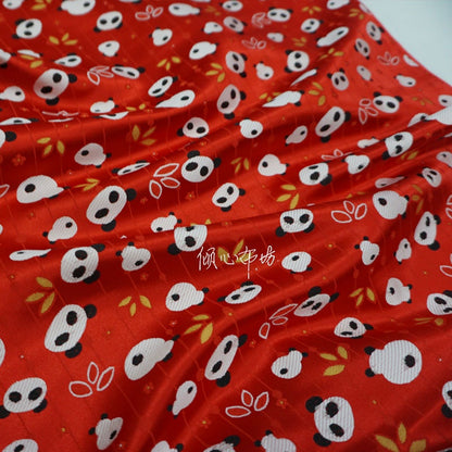 Tissu satiné brodé Panda : tissu de couture chinois à motifs de feuilles de bambou (largeur 45")
