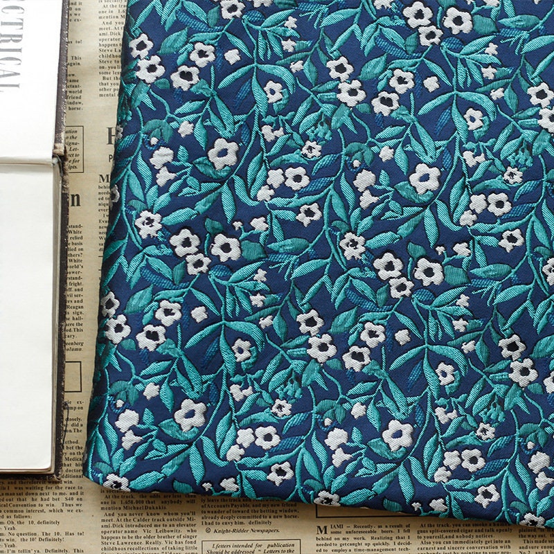 Azure Floral Jacquard Fabric: Reversible Metallic Embossed Upholstery, 64"W