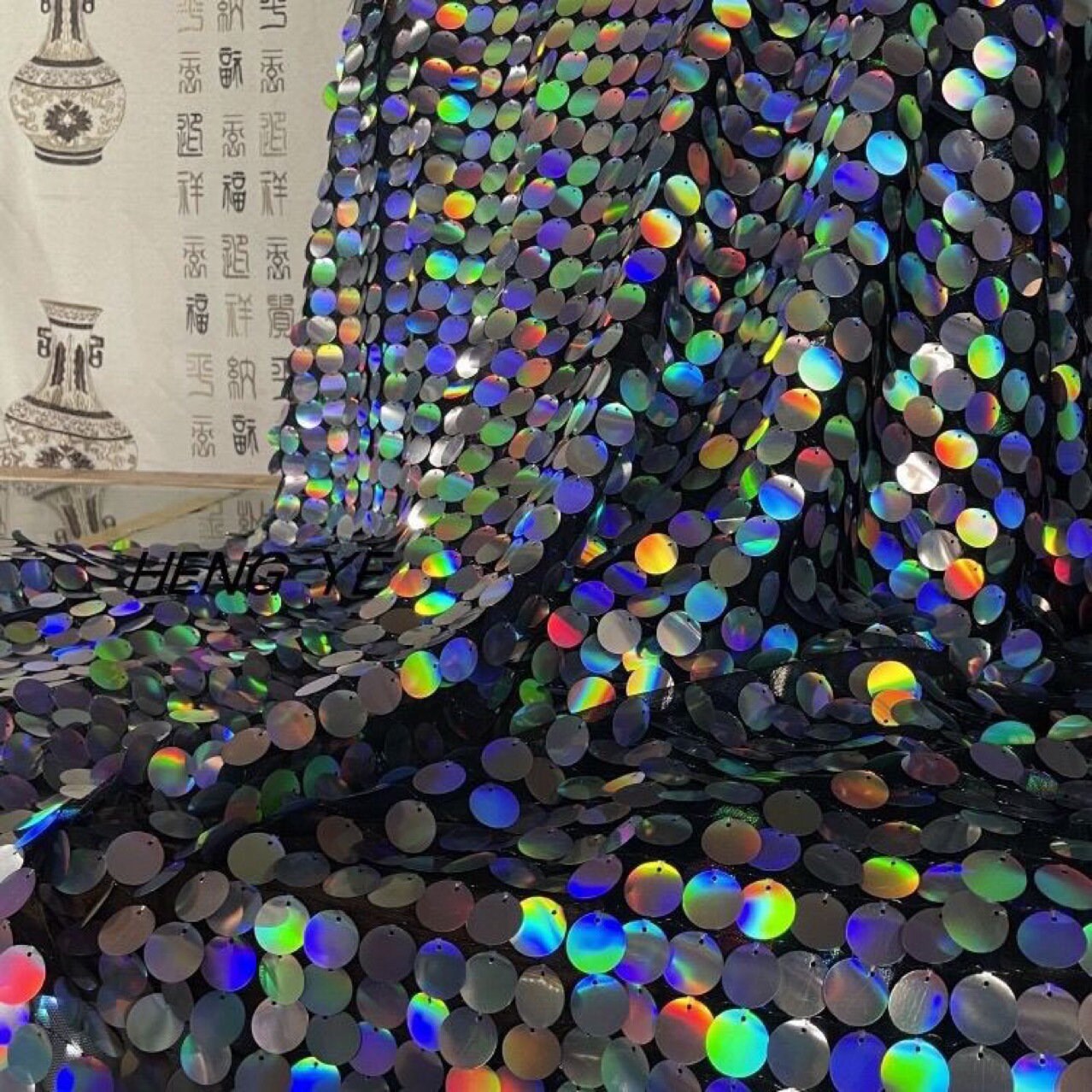 Sequin Fabric Backdrop: 50"W Polyester Party Decor