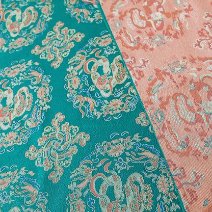 Teal Brocade Fabric: 59"W Rayon Blend, Square Pattern