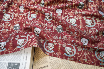 Panda Jacquard Fabric With Gold Thread: 59" Wide, Cheongsam Costume Decor