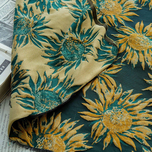 3D Embossed Sunflower Jacquard Fabric ��� Textured Woven Upholstery & Decorative Materi"Wide