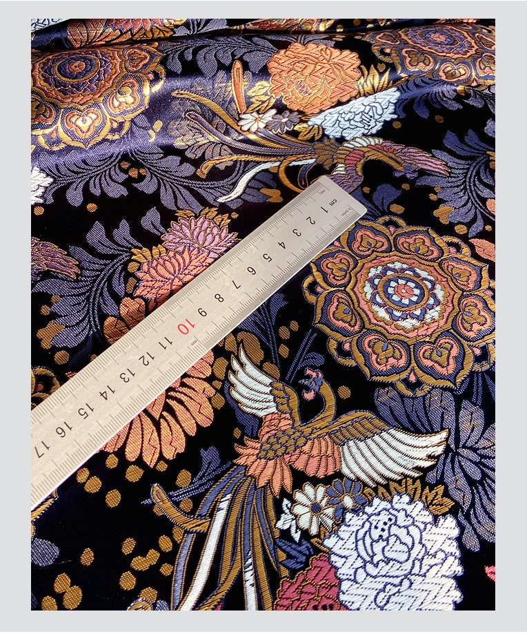 Phoenix & Lotus Jacquard Brocade Fabric: Japanese Silk Blend, 29.5"W