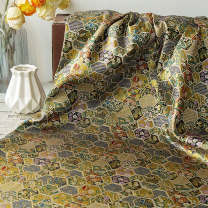 Gold Brocade Jacquard Fabric: Tortoise Shell Pattern, Luxury Upholstery
