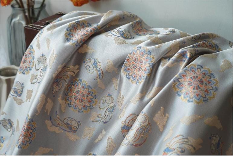 Floral Brocade Fabric: Mongolian Tibetan Style, 59" Wide