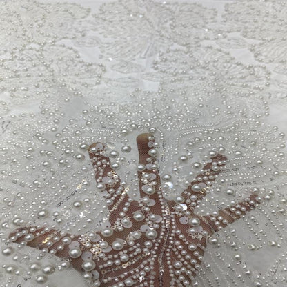Luxury Pearl Sequin Embroidered Fabric ��� Bridal Wedding Dress, Evening Gown & Couture Fashion Textile, Wedding dress fabr"Wide