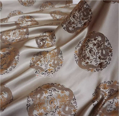 Champagne Chinese Dragon Silk Brocade Fabric: Costume & Decor, 29.5"W