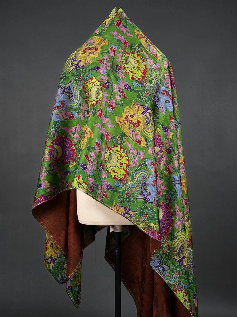 Gold Shantung Rayon Fabric: Dunhuang Pattern Upholstery, Costume, Scarf