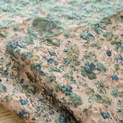 Vintage French Jacquard Fabric: 3D Floral Texture, Upholstery & Sewing, 53" Wide