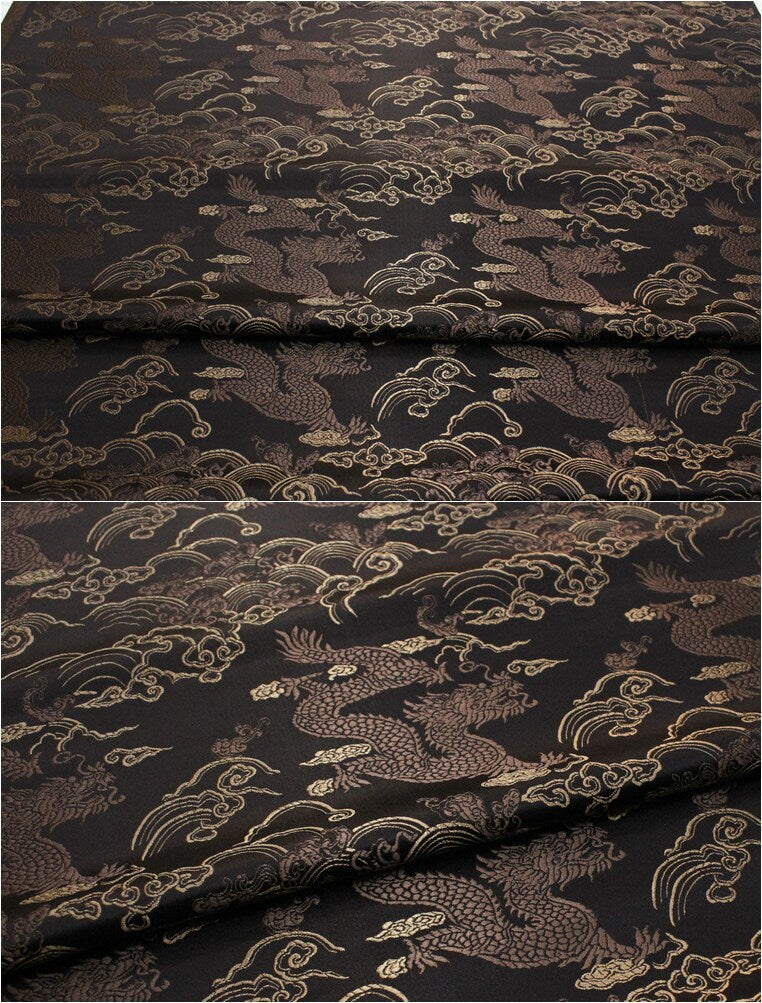 Chinese dragon robe, cheongsam, Tibetan robe, spinning Fabric, silk, satin, and brocade, 29"W