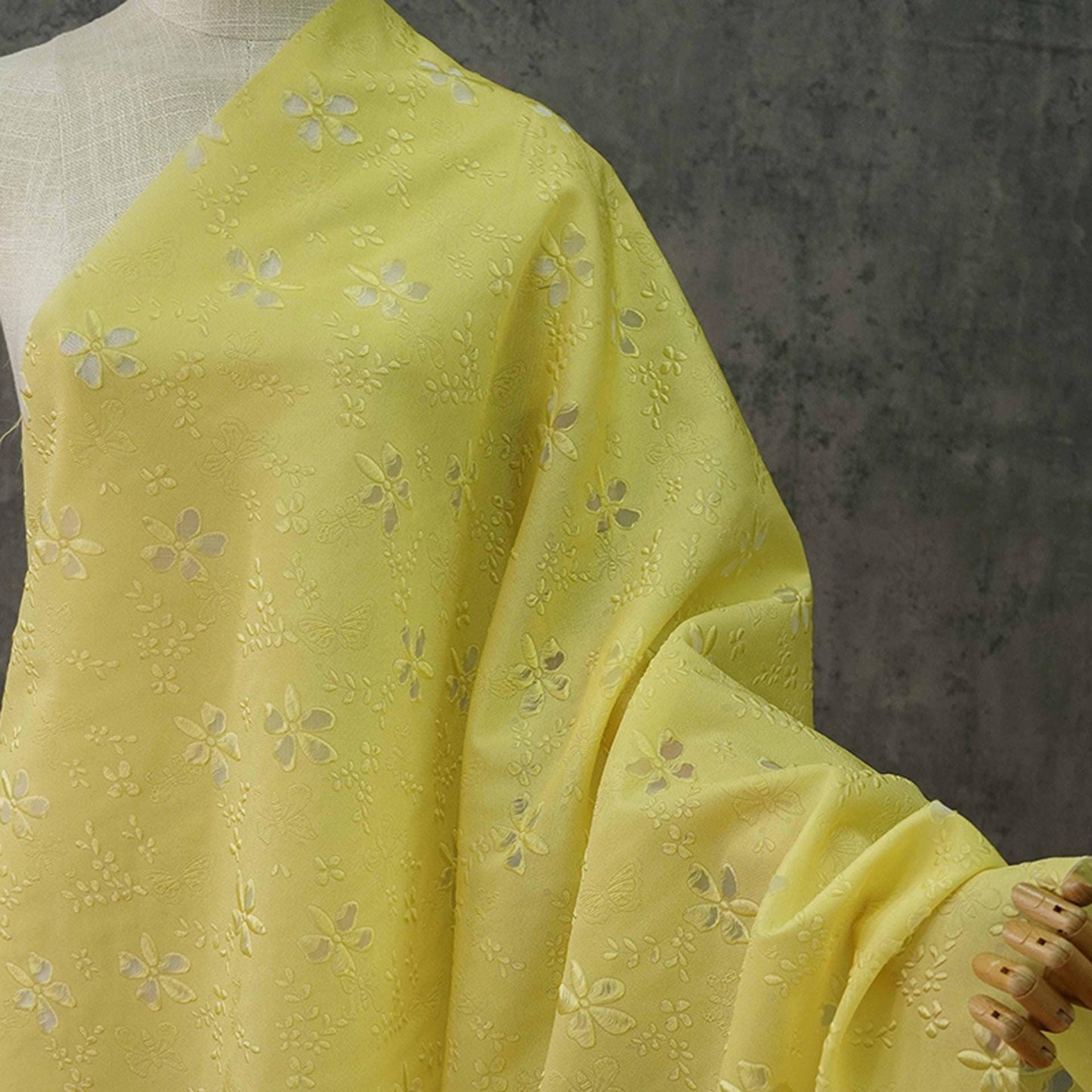 Light Yellow Jacquard Fabric: Hollow Relief Style, 55"W
