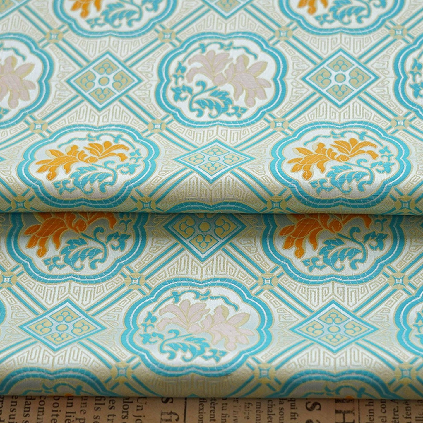 Magnolia Brocade Fabric: Bean Green Chinese Rayon Blend, 64"W