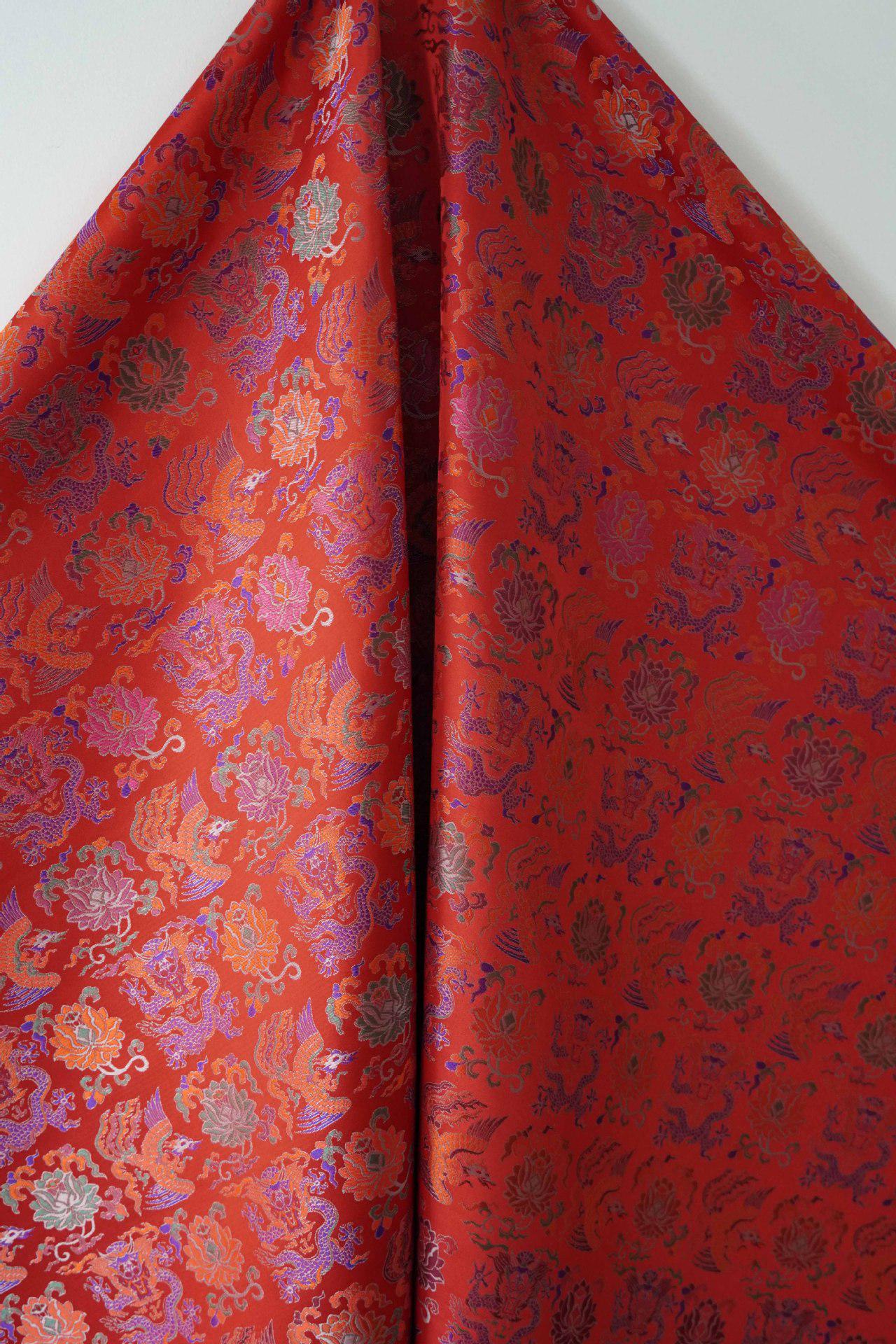Dragon Brocade Fabric | Oriental Jacquard Sewing Material, 58"W