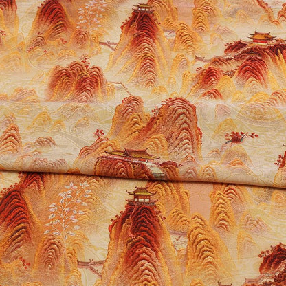 Tissu satiné à motifs orientaux : orange, bleu, 150 cm de large
