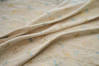 Beige Chenille Jacquard Fabric: Butterfly Foil Upholstery, Costume, Decor