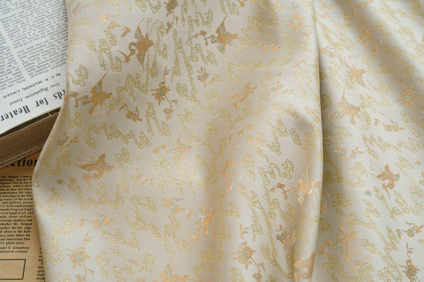 Gold Thread Jacquard Fabric: 3D Oil Painting Texture, 55" Wide
