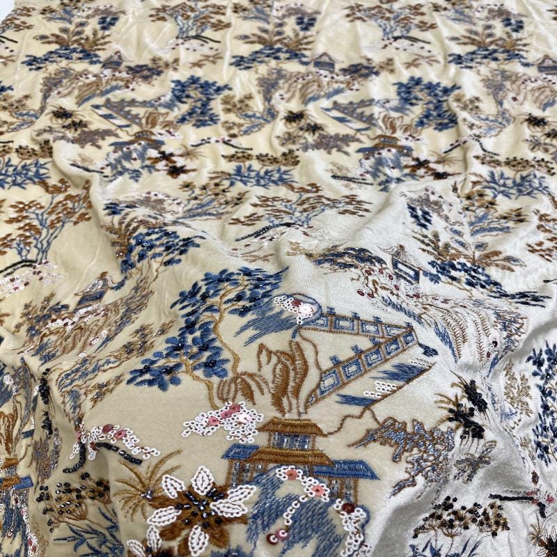 Beaded Sequin Embroidery Fabric with Velvet Base ��� DIY Dressmaking, Gowns, Costum"Wide