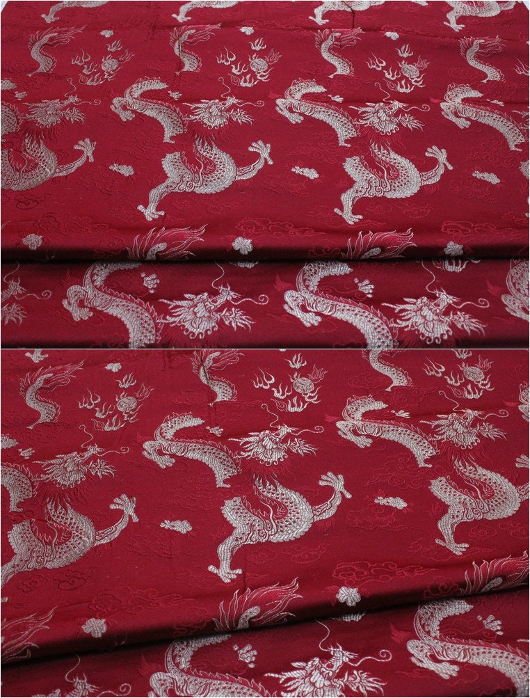 Chinese Dragon Silk Brocade Fabric: Fire Pattern, 29" Wide