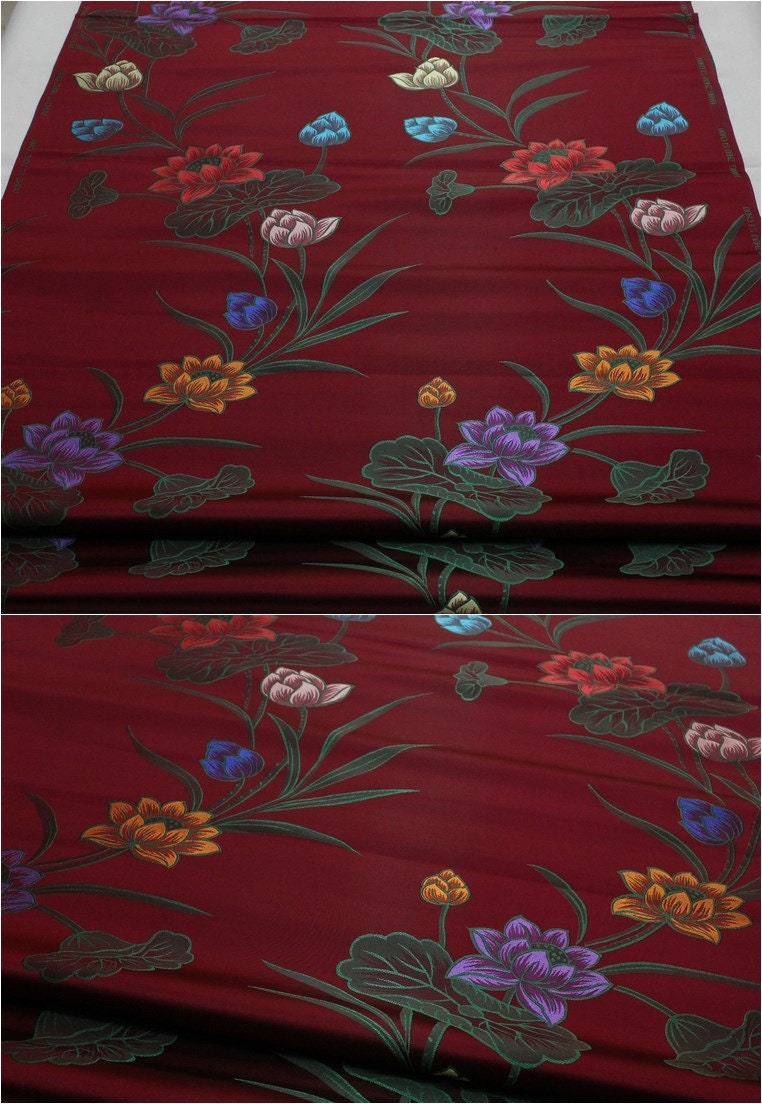 Lotus Brocade Fabric: Teal & Purple Iridescent Chinese Silk (1 Meter)