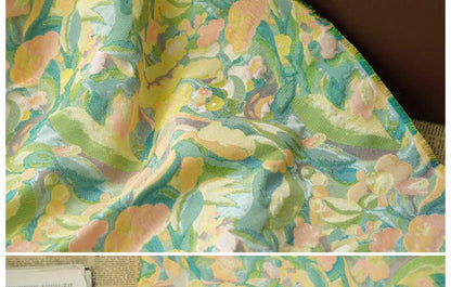 Gold Thread Jacquard Fabric: 3D Oil Painting Texture, 60" Wide