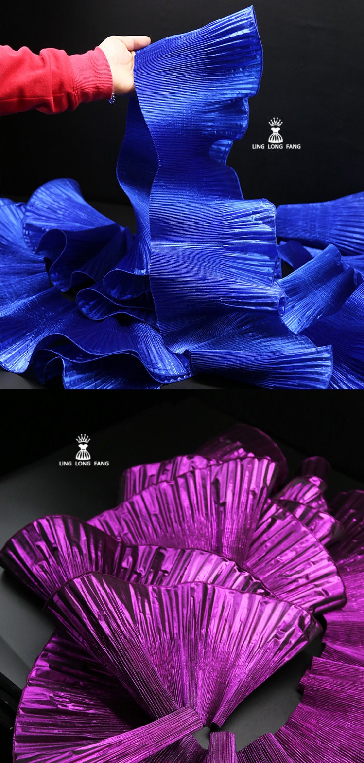 Ruffle Organza Lace: 3D Folds, Metallic Luster Designer Fabric - 7.5" Wide