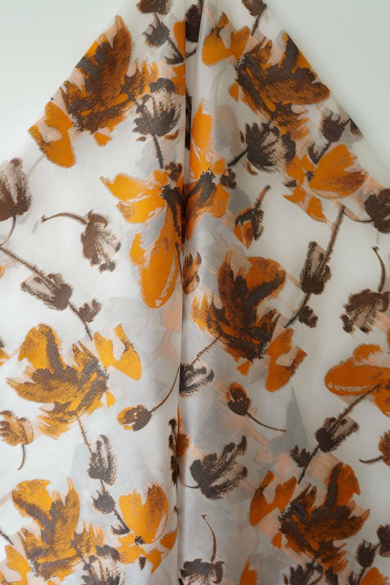 Light Brown 3D Jacquard Organza Fabric: Embossed Texture, 57" Wide
