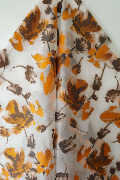 Light Brown 3D Jacquard Organza Fabric: Embossed Texture, 57" Wide