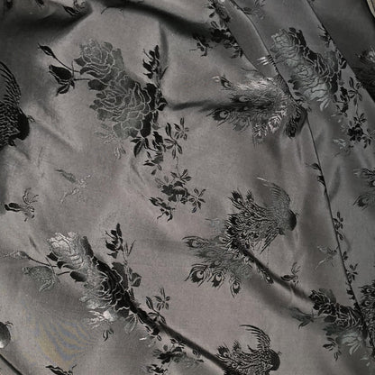 Tissu damassé satiné jacquard à motif pivoine et paon, rayonne double face, largeur 150 cm, vendu au mètre