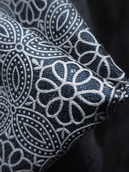 Tissu denim jacquard à motif floral : Matière première pour la couture, 145 cm