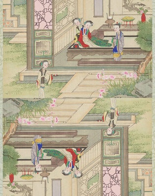 Dream of Red Mansions Satin Fabric: Chinese Novel Print, Sewing & Upholstery