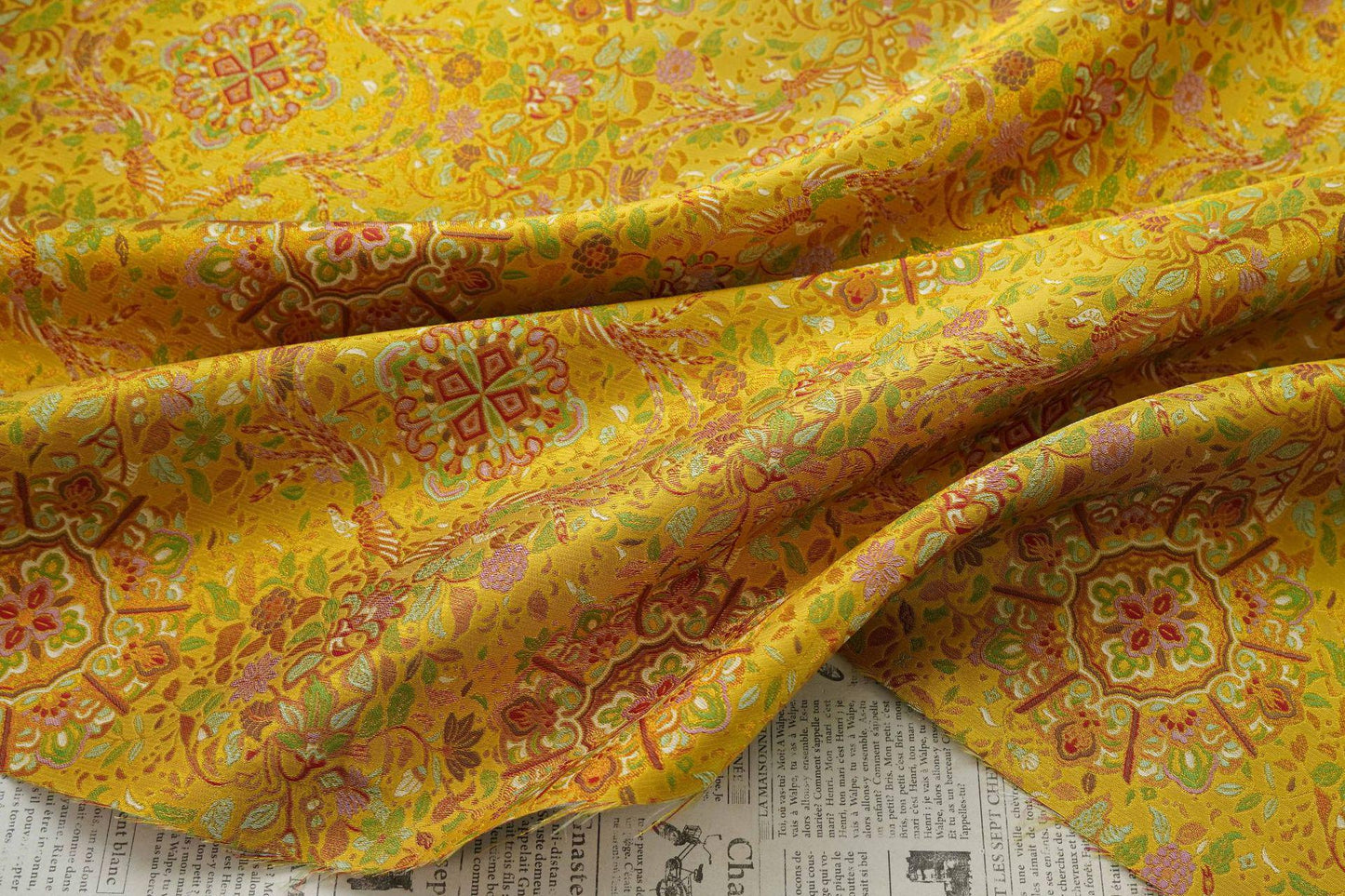 Gold Thread Brocade Fabric: Chinese Style Jacquard Weaving, 59" Wide