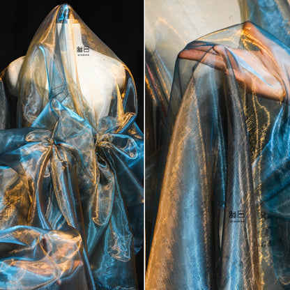 Tissu organza sirène bleu et or - 150 cm de large - Costume/Décoration à faire soi-même