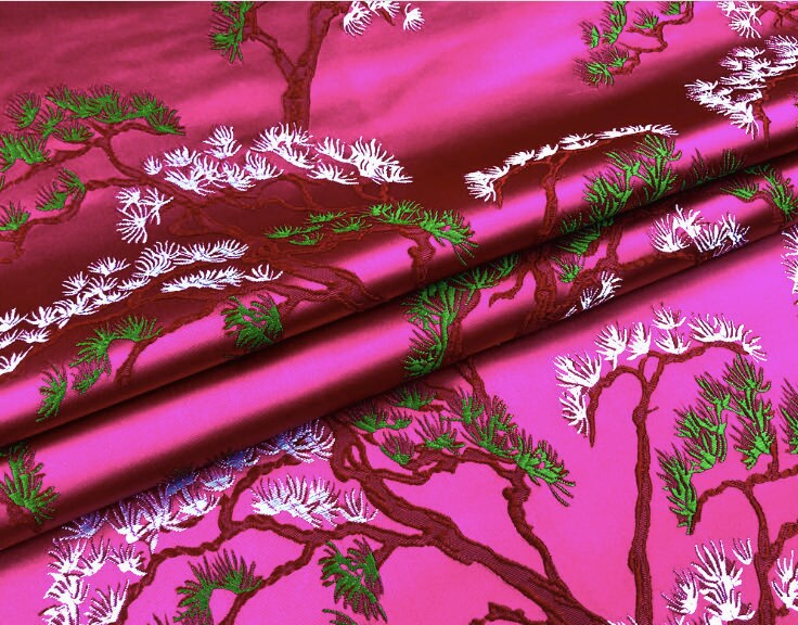 Pine Tree Silk Brocade Fabric: 59" Wide Upholstery & Sewing