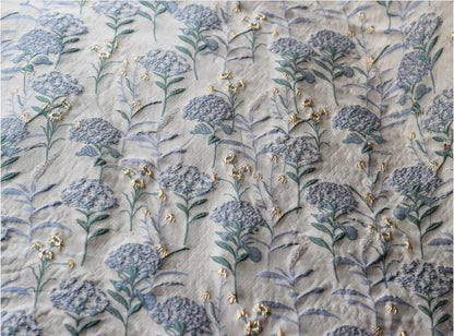 Blue Dandelion Jacquard Fabric: Lurex Woven with Gold, 56" Wide