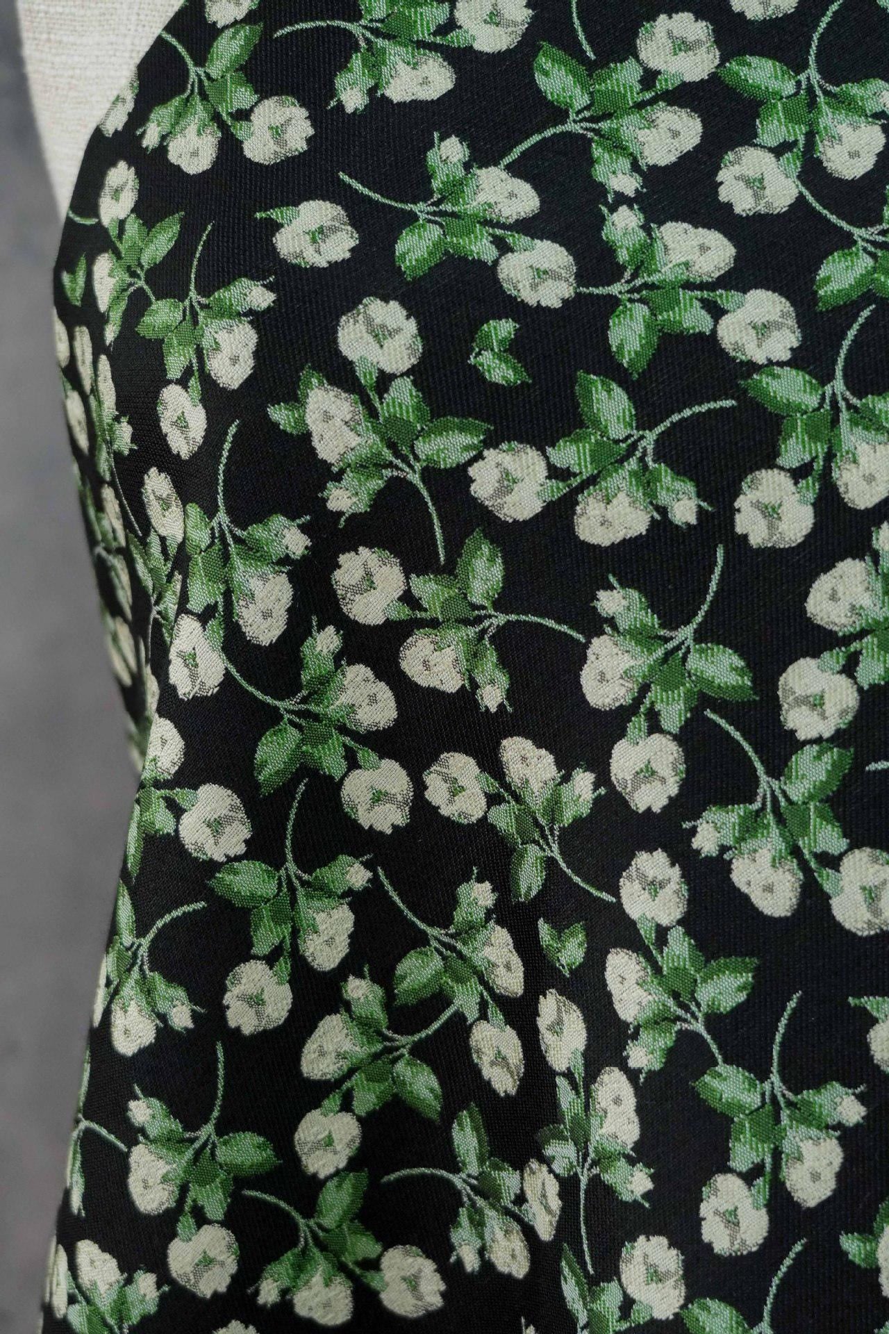 Black Background Small Floral Jacquard Fabric ��� Ideal for Home D��cor, Curtains, Quilting, Dressmaking, Upho"Wide