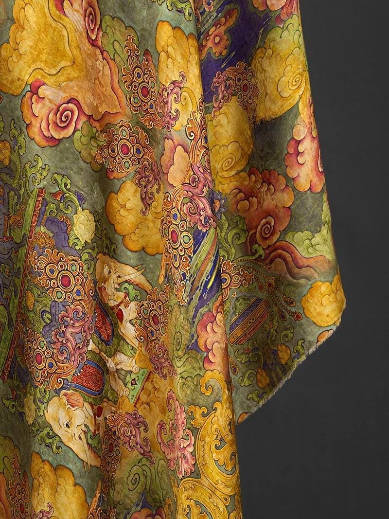 Elephant Pattern Shantung Fabric: 55"W Rayon Upholstery, Costume, Scarf