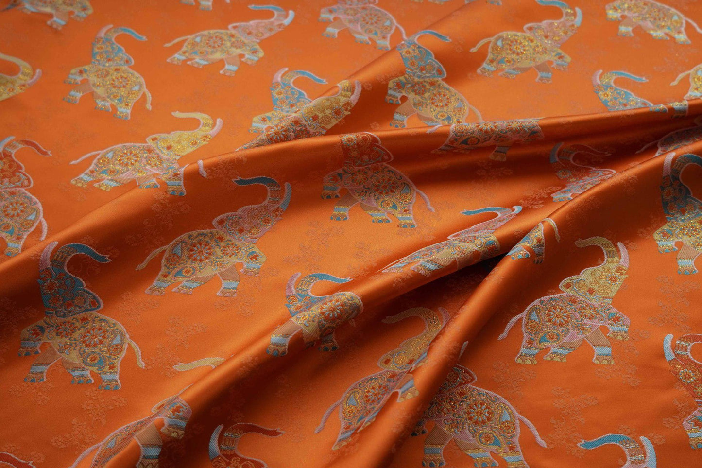 Elephant Brocade Fabric: 55" Ethnic Tibetan Damask, Costume Upholstery