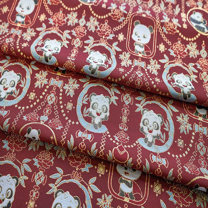 Panda Jacquard Fabric With Gold Thread: 59" Wide, Cheongsam Costume Decor