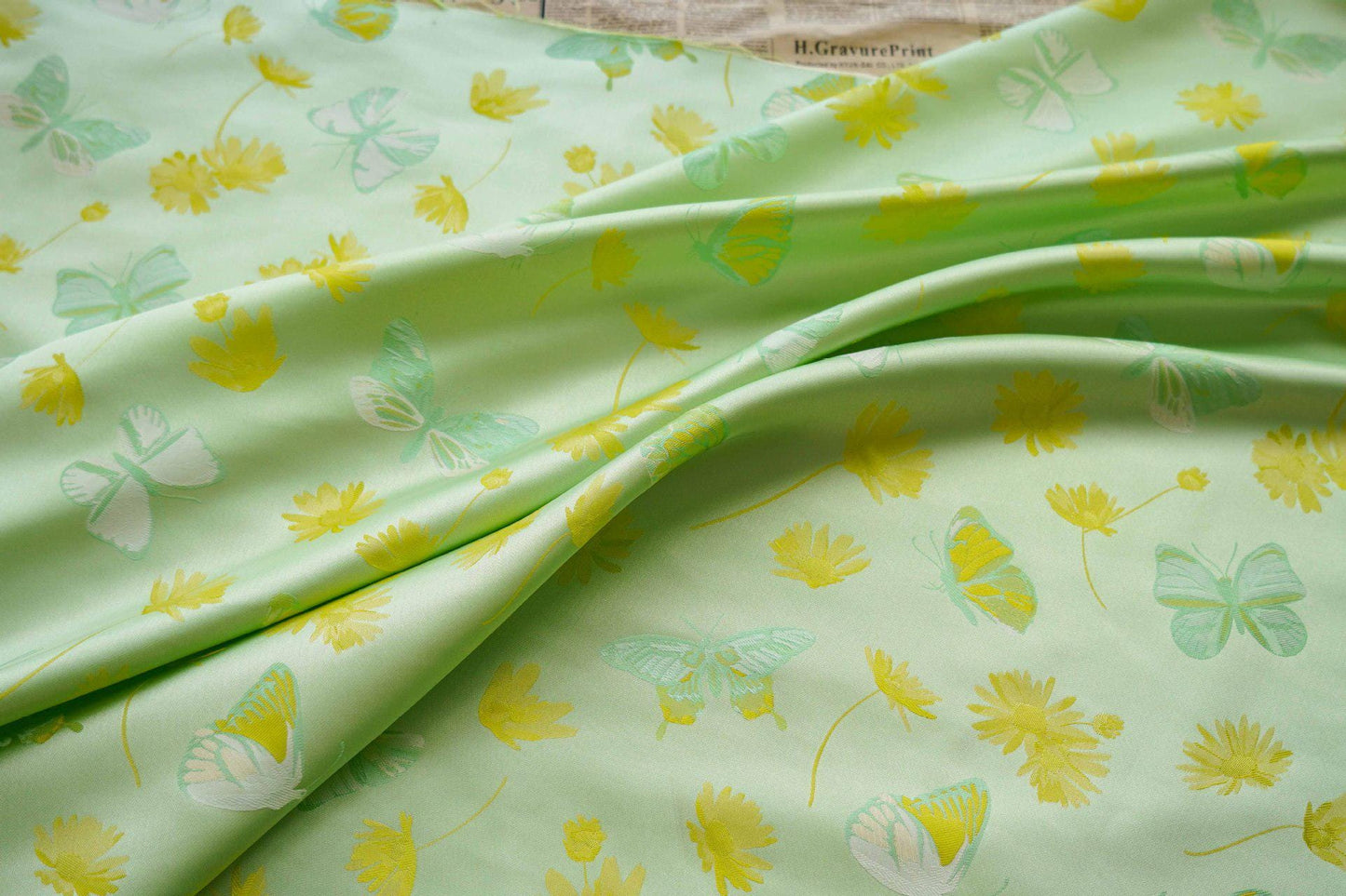 Butterfly Nishijin Fabric: Grass Green Upholstery, Costume, & DIY - 59"W