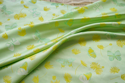 Butterfly Nishijin Fabric: Grass Green Upholstery, Costume, & DIY - 59"W