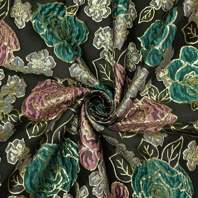 Floral Jacquard Fabric: 3D Oil Painting Texture, 56" Wide - By The Meter