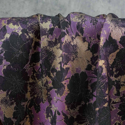 Tissu jacquard à fleurs - Style vintage avec lurex doré
