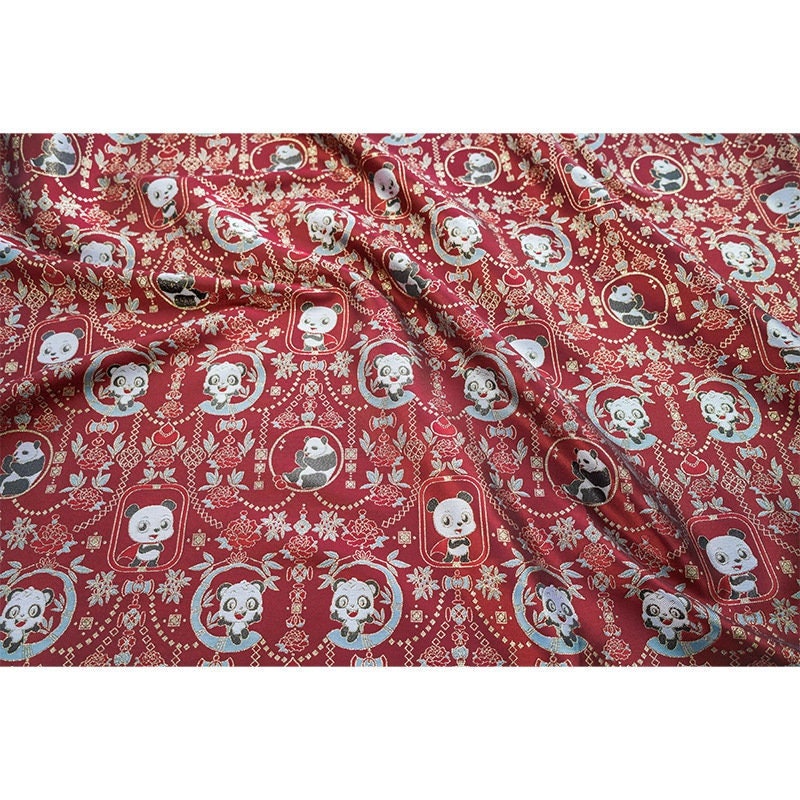 Panda Jacquard Fabric With Gold Thread: 59" Wide, Cheongsam Costume Decor