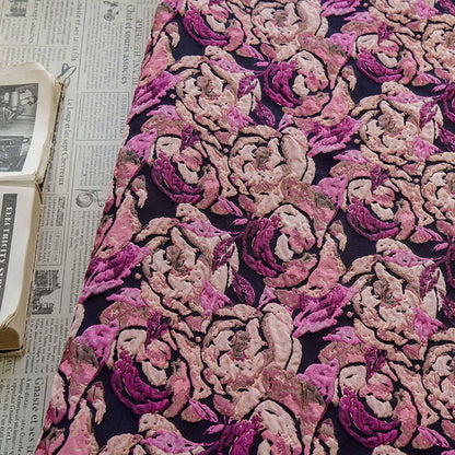 Embossed Rose Jacquard Fabric: Pink Purple Floral Brocade (60" Wide)