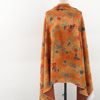 Tissu satiné de soie à imprimé floral - Bleu paon, 150 cm de large