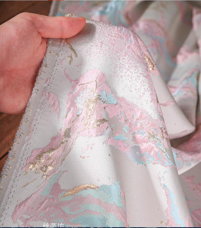 Gold Thread Jacquard Fabric: 3D Oil Painting Texture, 57" Wide