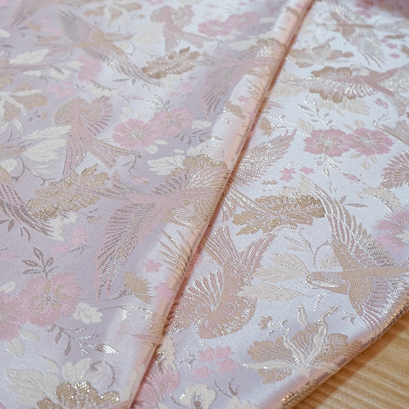 Tissu jacquard à motif d'oiseaux : 140 cm de large, polyester, matériau de couture