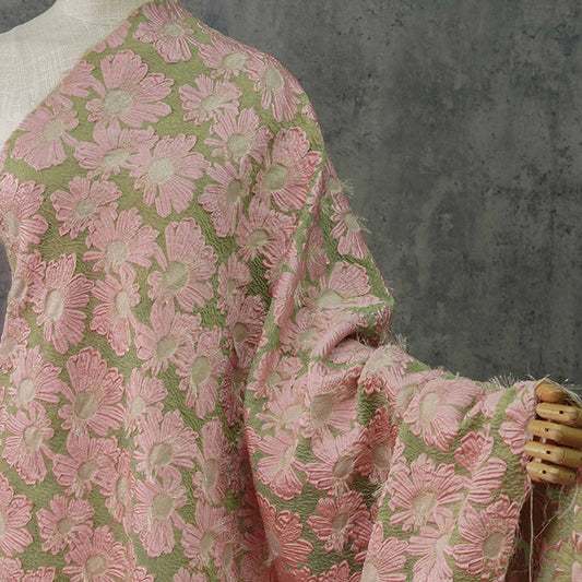 Gold Thread Jacquard Fabric: 3D Embossed Floral Woven Material, 55"W