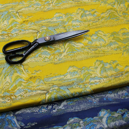 Chinese Silk Brocade Fabric: Ancient Paintings Pattern, 55" Wide